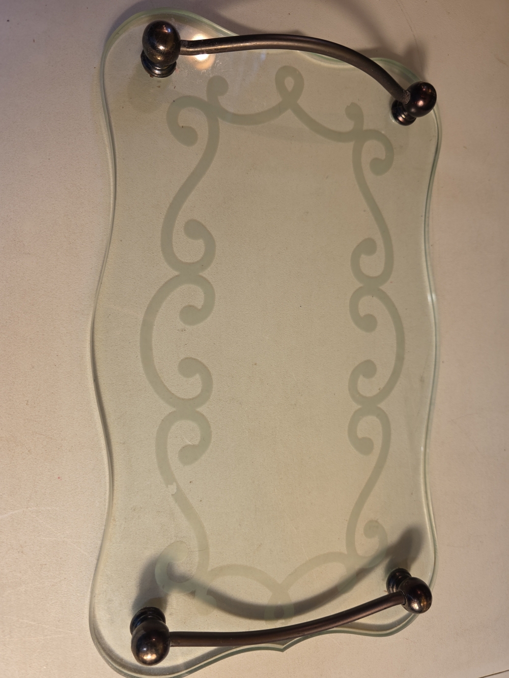 Swirl Clear Glass Vanity Bathroom Tray Brushed Chrome Handles Pic Of Worn Areas